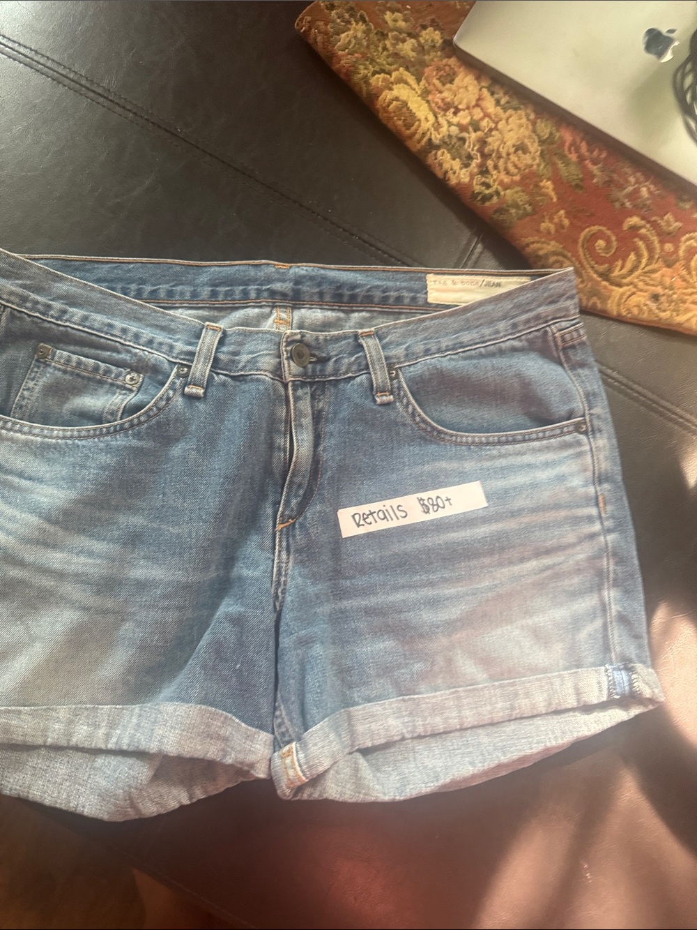 rag & bone Light Blue Rolled-Hem Denim Shorts sz 28 super cute soft
